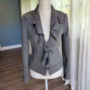 WHBM gray ruffled blazer / jacket with zip closure